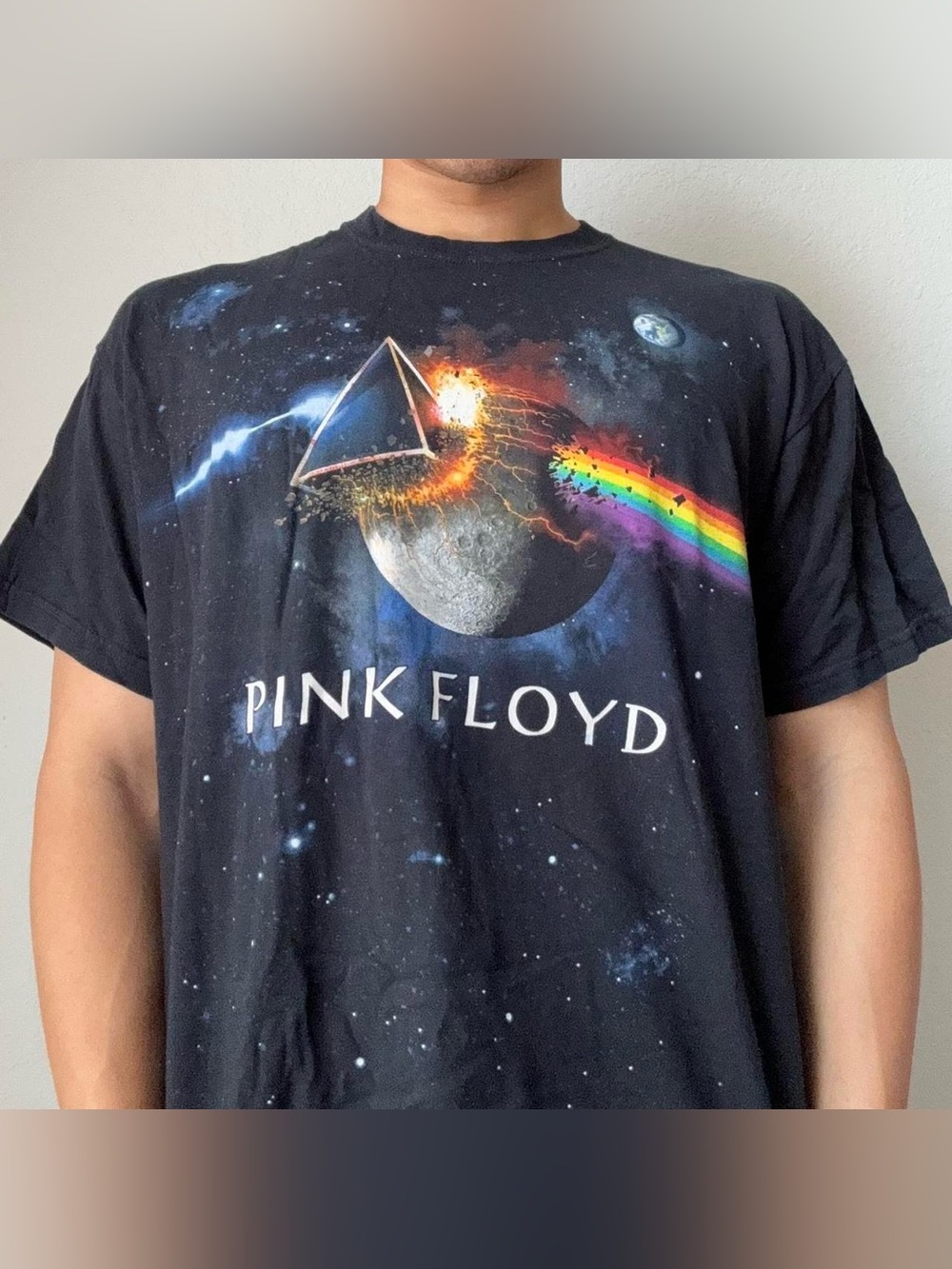 Vintage 2000s Pink Floyd AOP Band Graphics Black Tee Shirt